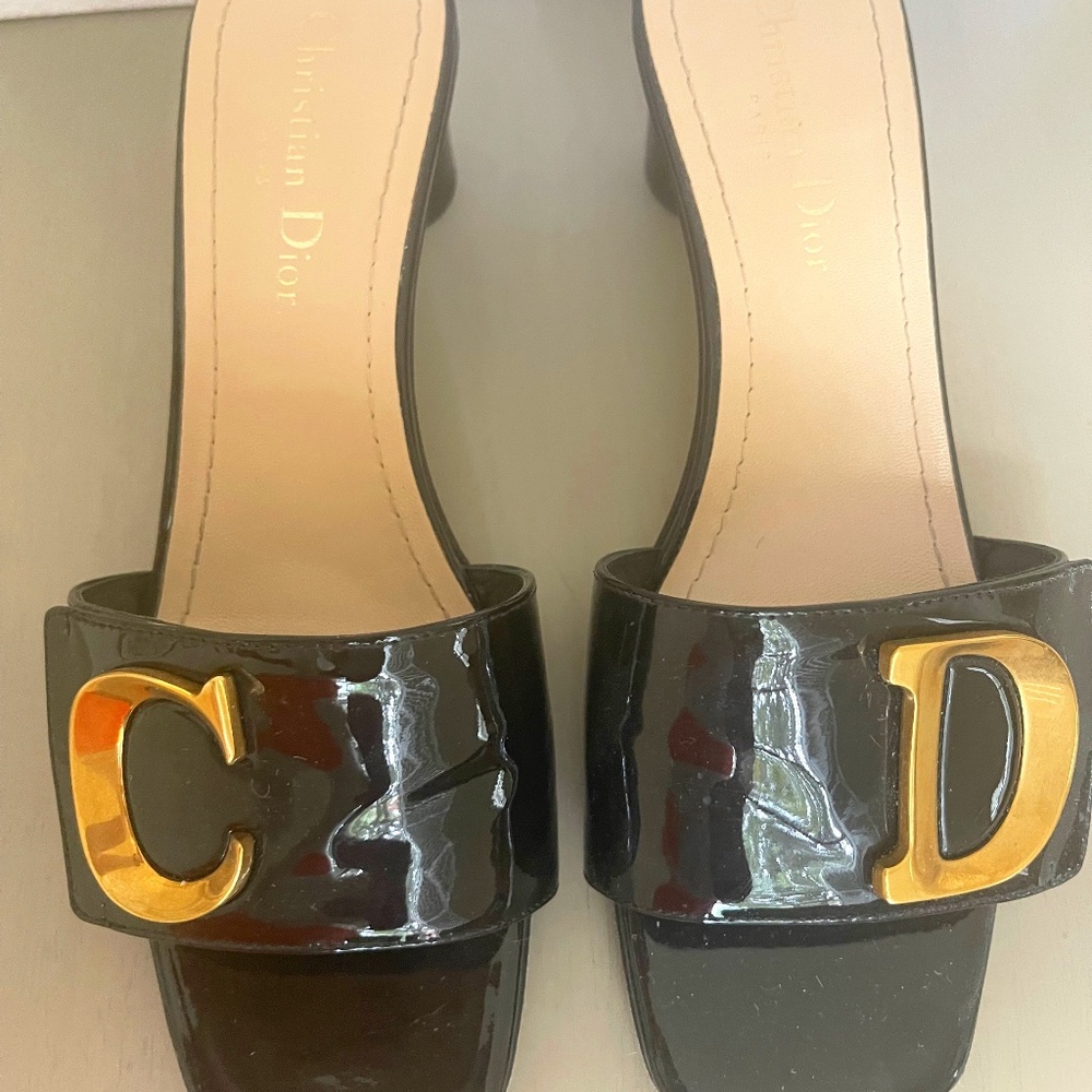 DIOR C’EST Black Patent Slides/Sandals